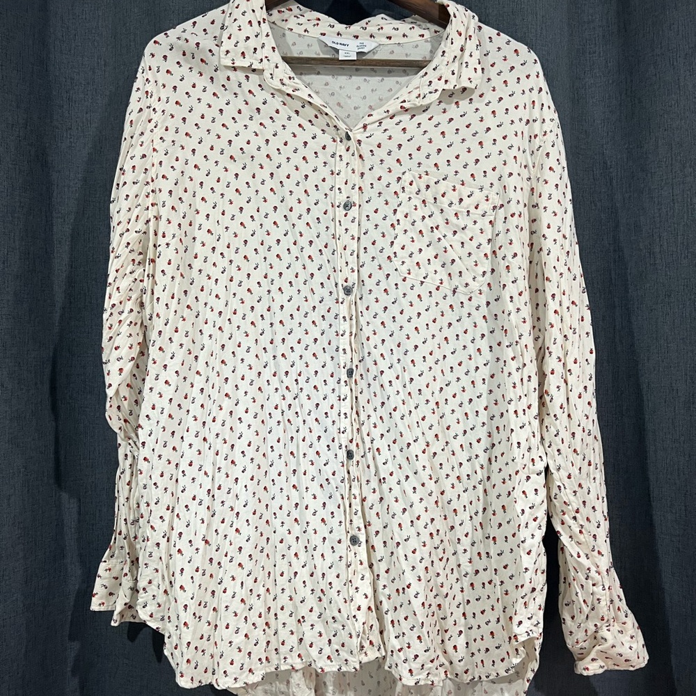 Long sleeve button up shirt with floral pattern